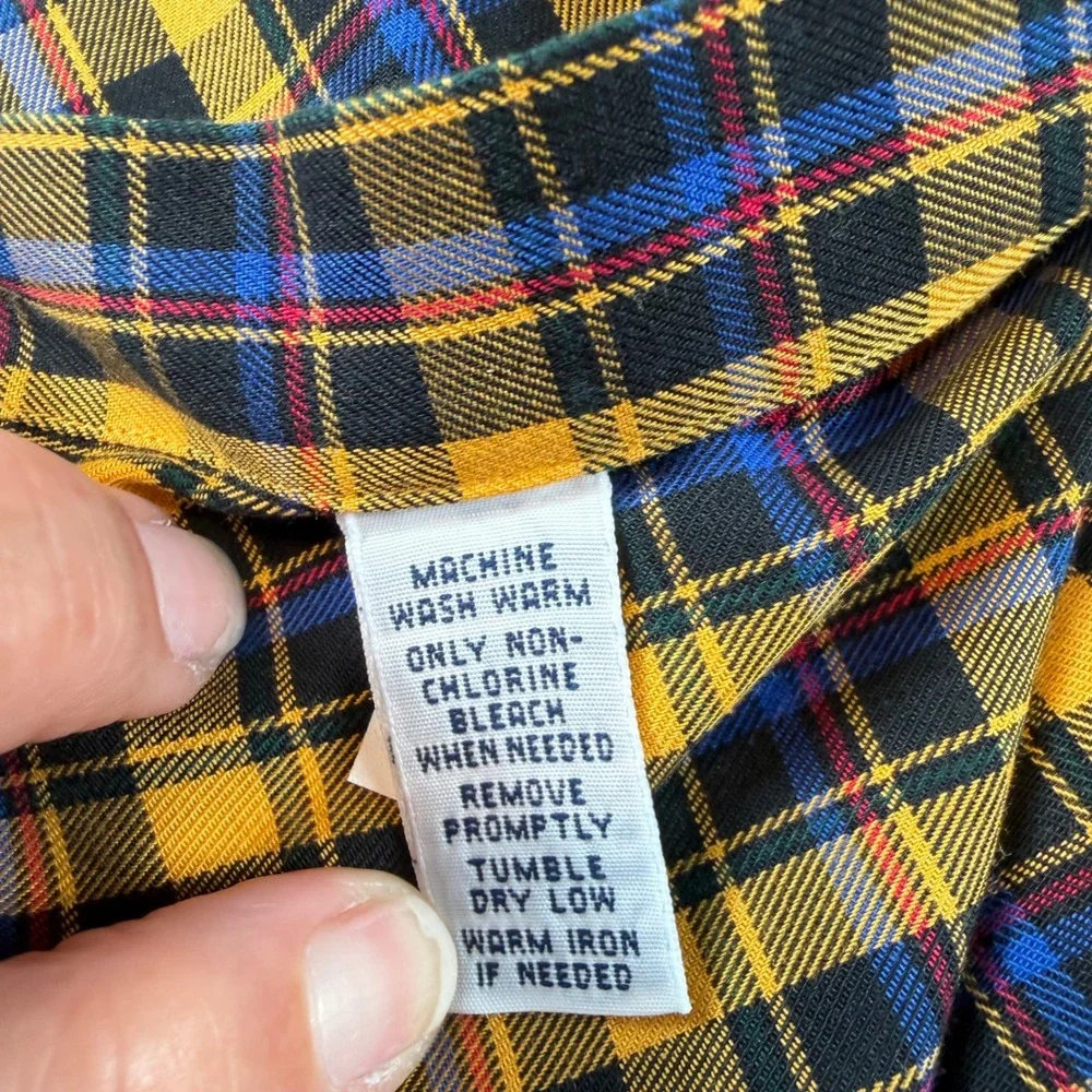 Ralph Lauren Mens XL Custom Fit Plaid Button Down Shirt Yellow Blue Black Cotton